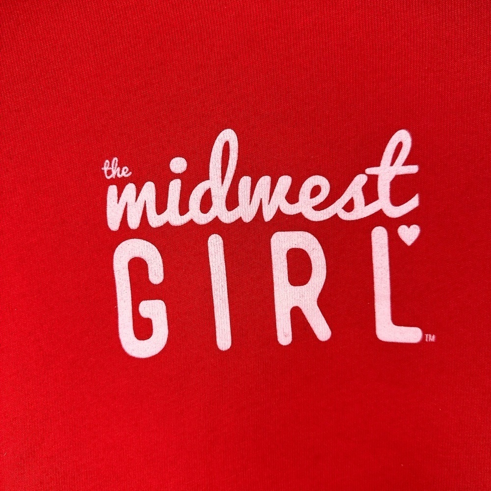 The Midwest Girl Juniors Long Sleeve Cropped Sweatshirt Size Medium Red - Picture 2 of 5